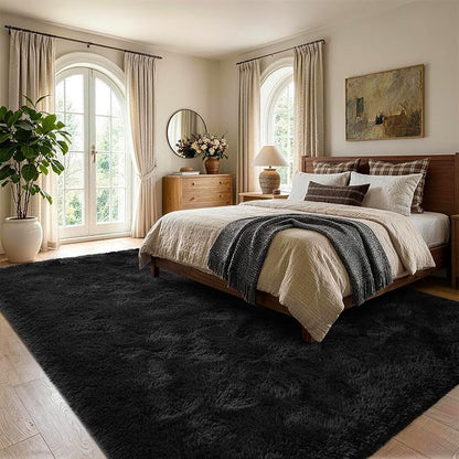 4x6 Black Fluffy Soft Area Rug Non-Slip - Image 3