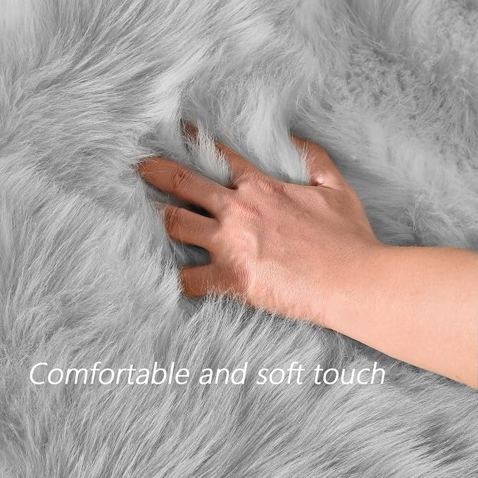 Latepis Washable 5x7 Grey Faux Fur Rugs - Image 4