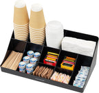 Mind Reader Cup and Condiment Station, Countertop Organizer, Coffee Bar, Kitchen, Stirrers, 17.875"L x 9.5"W x 6.625"H, Black