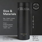 Firebelly Tea, Travel Tea Infuser Mug with Strainer, Insulated Tumbler for Loose Leaf Tea or Coffee, Leakproof Bottle for Hot or Iced Drinks, Stainless Steel Thermos with Lid, Noir