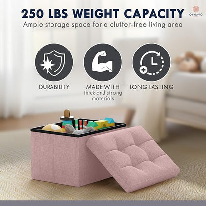 Ornavo Home Small Storage Ottoman, Foldable Collapsible Rectangle Linen Ottoman - Image 7