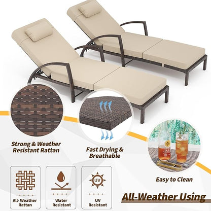 GarveeLife 2-Piece Rattan Patio Folding Chaise Lounge, 5-Position Adjustable - Image 6