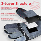 YESWELDER Leather Work Gloves for Men or Women，Suitable for welding & gardening etc. Cowhide leather with cotton lining, wrist closure, grippy and durable.Reinforced palm and finger,Black-gray L