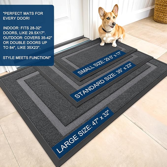 OLANLY Front Door Mat Outside 33x21, All-Season Heavy-Duty Rubber Doormat | Grey - Image 2