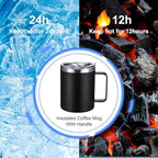 12 oz Insulated Coffee Mug Bulk with Handle, Stainless Steel Travel Coffee Mug with Lid, Double Wall Vacuum Metal Coffee Cup, Coffee Tumbler Powder Coated, Black 4 Pack