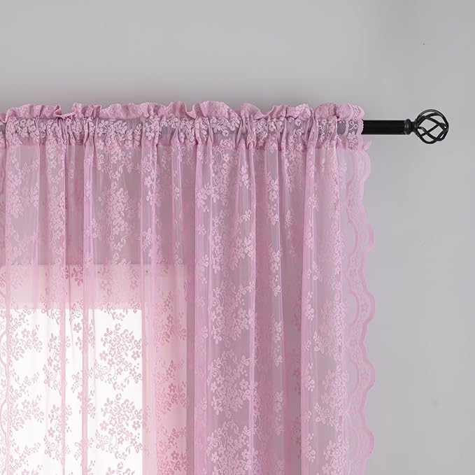 YJ YANJUN Vintage Lace Curtains 108 Inch Long-Victorian Floral Pattern Lilac - Image 3