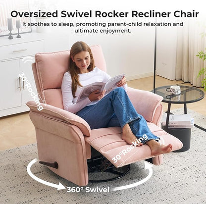 Rocking Chair Nursery with Adjustable Headrest, Manual Swivel Rocker Recliner - Image 4