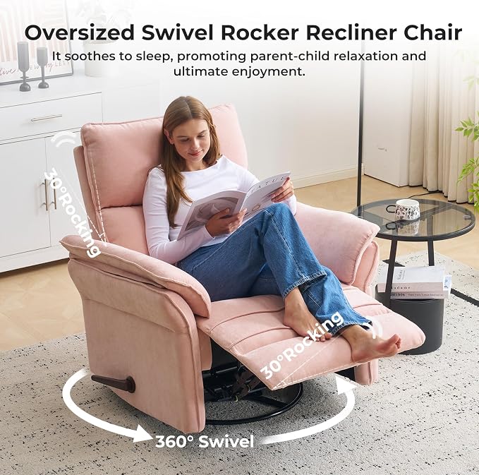 Oversized Recliner Chair, Chenille Glider Rocking Nursery Chair - Image 4