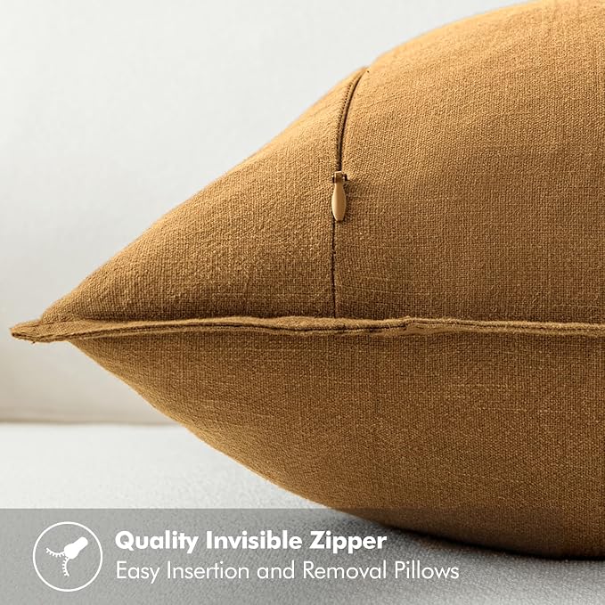 MIULEE Decorative Linen Euro Sham Pillow Covers 24x24 Hazel | Boho Farmhouse​ - Image 3