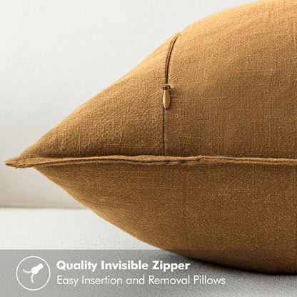 MIULEE Decorative Linen Euro Sham Pillow Covers 24x24 Hazel | Boho Farmhouse​ - Image 3