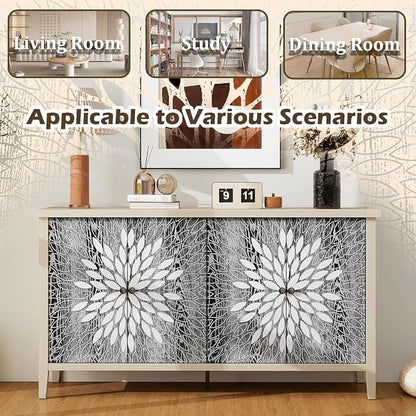58" Carved Sideboard Buffet Cabinet - Image 4
