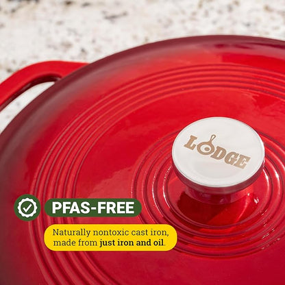 Lodge 3.6 Quart Enameled Cast Iron Oval Casserole With Lid– Dual Handles – Oven Safe up to 500° F or on Stovetop - Use to Marinate, Cook, Bake, Refrigerate and Serve – Island Spice Red