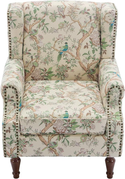 Pia Ricco Set of 2 Floral Accent Chairs, High Back Upholstered Armchairs - Image 6