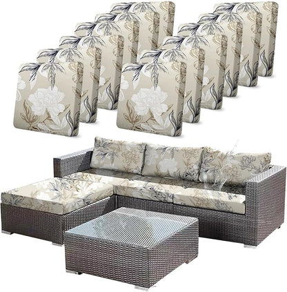 CALBODE 12Pcs Outdoor Stretch Cushion Covers, Waterproof Outdoor Chair Floral by CALBODE
