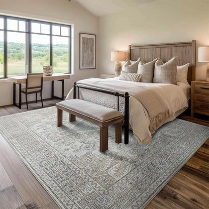 5x7 Washable Area Rugs for Living Room, Dining Room- Retro Taupe | Ultra Soft - Image 7