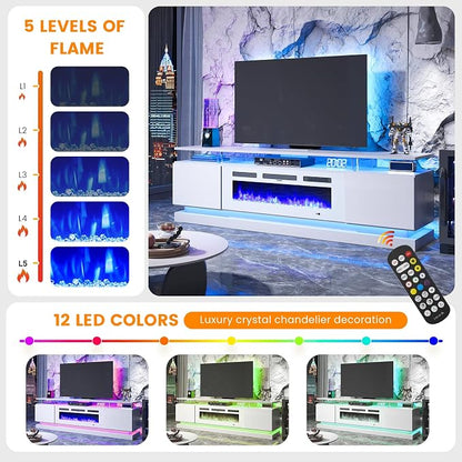 4-Piece Modern Living Room Table Set, Includes High Gloss 70" Fireplace TV Stand - Image 7