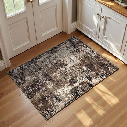 Entrance Rugs Indoor 2x3 Brown Entry Rug Washable Abstract Coffee Small Area by OmpaaHomeDecor