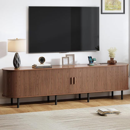 86.6" TV Stand with Power Outlet, Mid-Century Modern Television Stand, Fluted by ComfyCorner