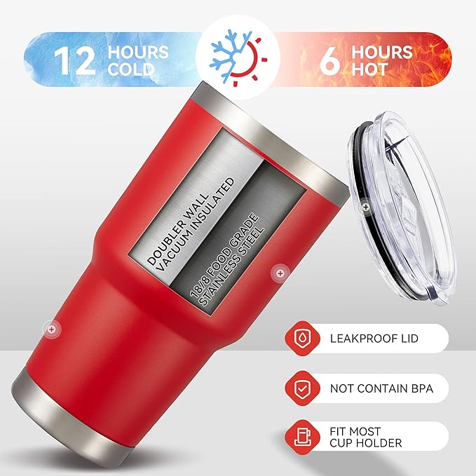 30 oz Tumbler with Lid Stainless Steel Tumblers Bulk Vacuum Insulated Cup Reusable Powder Coated Travel Mug Double Wall Leak Proof Cups Keep Cold Drinks for 12 Hours Wine Red, Set of 12