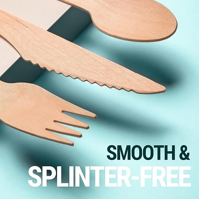 Disposable Wooden Forks For Eating - 300pcs - Heavy Duty & Sharp - Our Guilt-Free FSC Certified Wood Protects Forests - A Great Alternative to Bamboo Forks Disposable