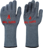 QUWIN BBQ Gloves, Oven Gloves 1472℉ Extreme Heat Resistant, Grilling Gloves Silicone Non-Slip Oven Mitts, Kitchen Gloves for BBQ, Grilling, Cooking, Baking-1 Pair… (Grey, One Size(Long Cuff))