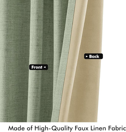 MIULEE 100% Blackout Linen Curtains 42 x 90 Inch Sage Green 2 Panels | Thermal - Image 6