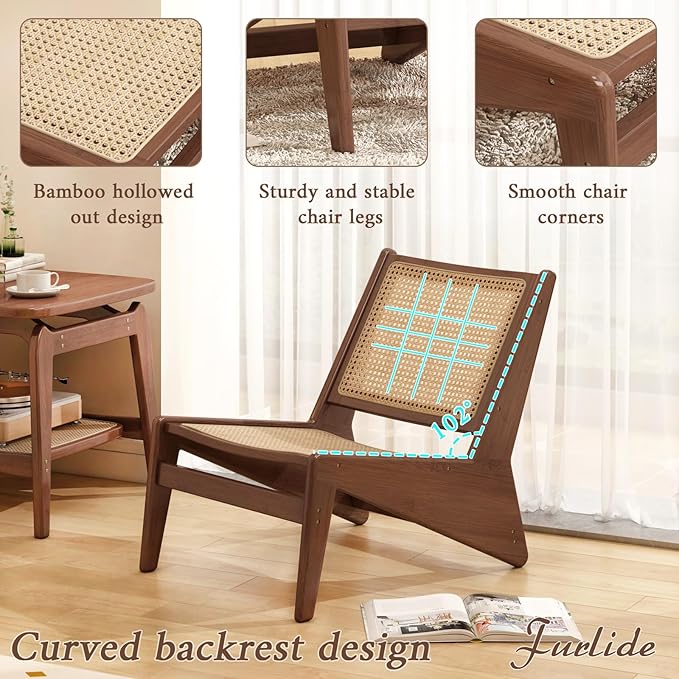 Furlide Mid-Century Accent Chair, Rattan Lounge Chair - Image 4