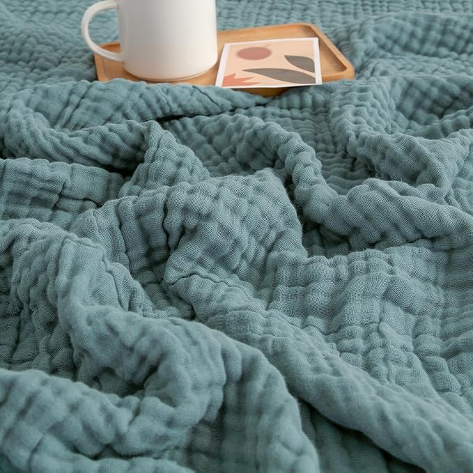 EMME Muslin Blankets for Adults Teal Small Blanket 40" x 50" | Throw Blanket by EMME