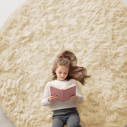 OLANLY Cream Round Rugs for Bedroom by OLANLY