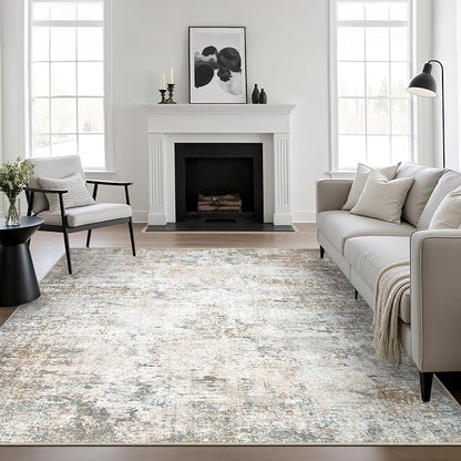 Area Rug Living Room: 8x8 Modern Washable Indoor Soft Carpet Brown | by FXRHLP