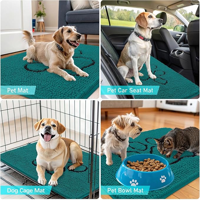 OLANLY Dog Door Mat for Muddy Paws 30x20, Paw Print Design Chenille Mud Mat | - Image 7