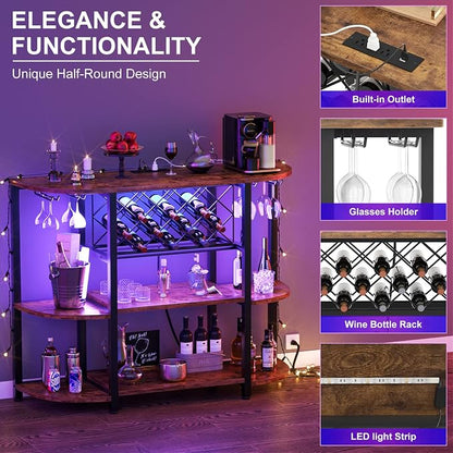 Unikito Wine Rack Table with Socket and LED Light, Floor Bar Cabinet - Image 4