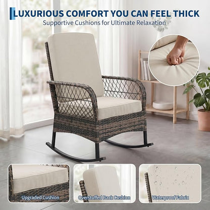 GarveeHome 3-Piece Outdoor Rocking Chair Set, Wicker Rattan Patio Furniture - Image 6