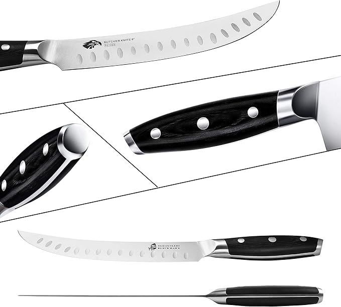 TUO Butcher Knife, 8 inch Meat Cleaver Scimitar Breaking Curved Slicing Carving Knife German HC Steel with Full Tang Pakkawood Handle, Kitchen Knife for Home and Restaurant