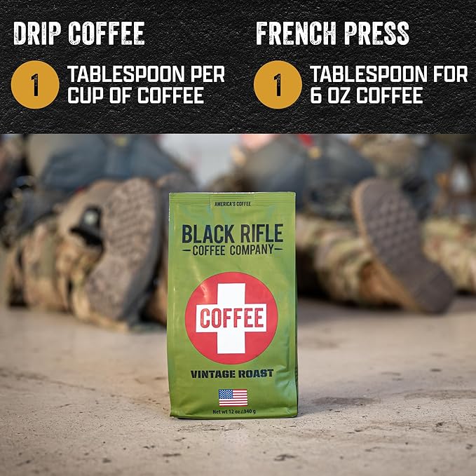 Black Rifle Coffee Company Ground Coffee Medium Roast - Roasted Blend Made from Pure Arabica Beans - Colombian & Brazilian Beans - Veteran Founded & American Made (Vintage Roast, 12oz Bag)