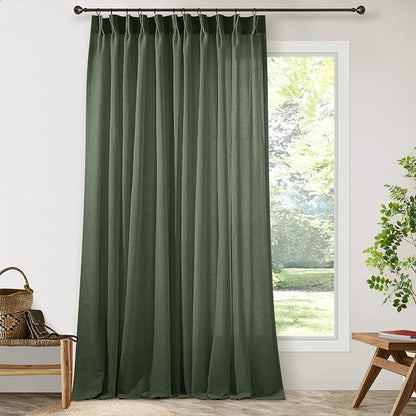 Olive Green Extra Wide Pinch Pleated Curtains 84 Inches Long Linen | Semi Sheer - Image 8