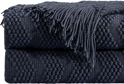 BOURINA Navy Throw Blanket 50x60 Inches Throw Textured Solid Soft Ripple Throws - Image 7