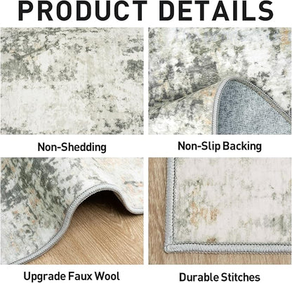 9x12 Area Rugs for Living Room: Washable Abstract Grey Brown Badroom Carpet | - Image 5
