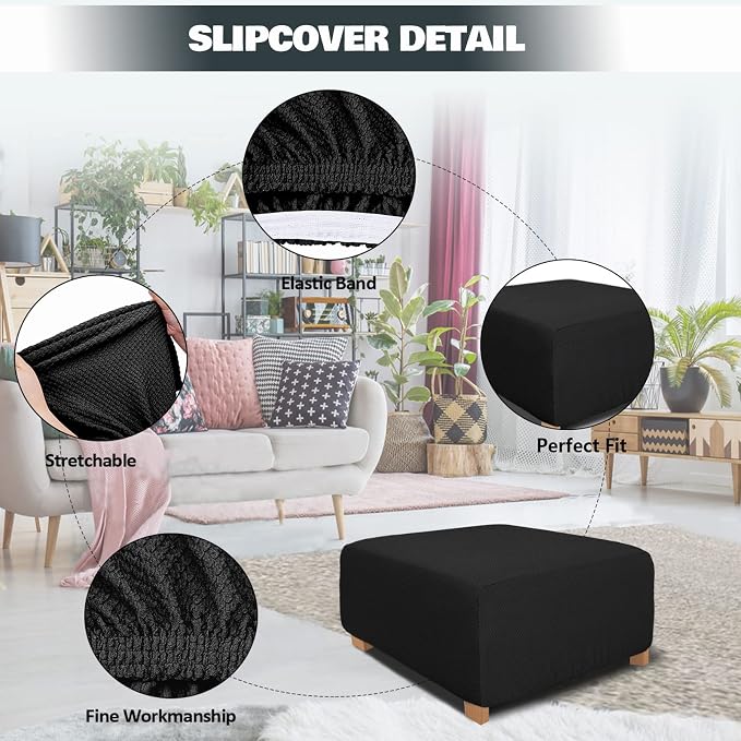 NeColorLife Square Ottoman Cover Jacquard Fabric Ottoman Slipcover Thick - Image 2
