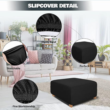 NeColorLife Square Ottoman Cover Jacquard Fabric Ottoman Slipcover Thick - Image 2