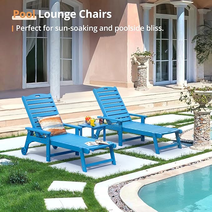 LUE BONA Lounge Chair Outdoor Set of 2, HDPS Chaise Lounge Outdoor - Image 3