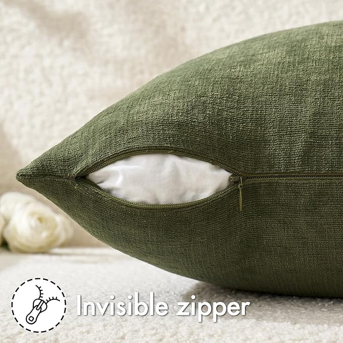 MIULEE Olive Green Chenille Couch Throw Pillow Covers, 20x20 | Set of 2 - Image 5
