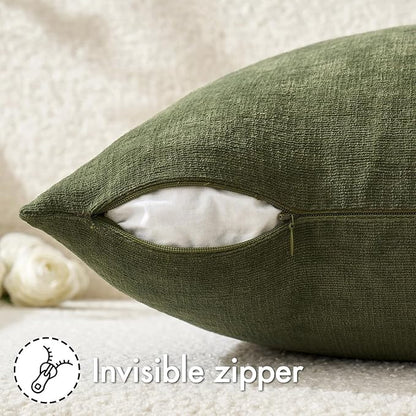 MIULEE Olive Green Chenille Couch Throw Pillow Covers, 20x20 | Set of 2 - Image 5
