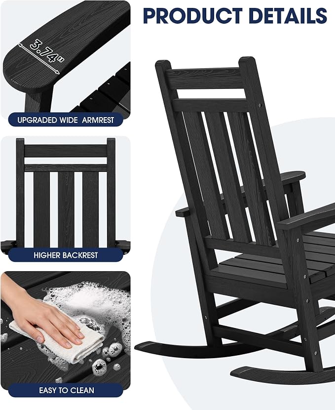 KINGYES Oversized Outdoor Rocking Chair, All-Weather Patio Rocking Chairs - Image 6