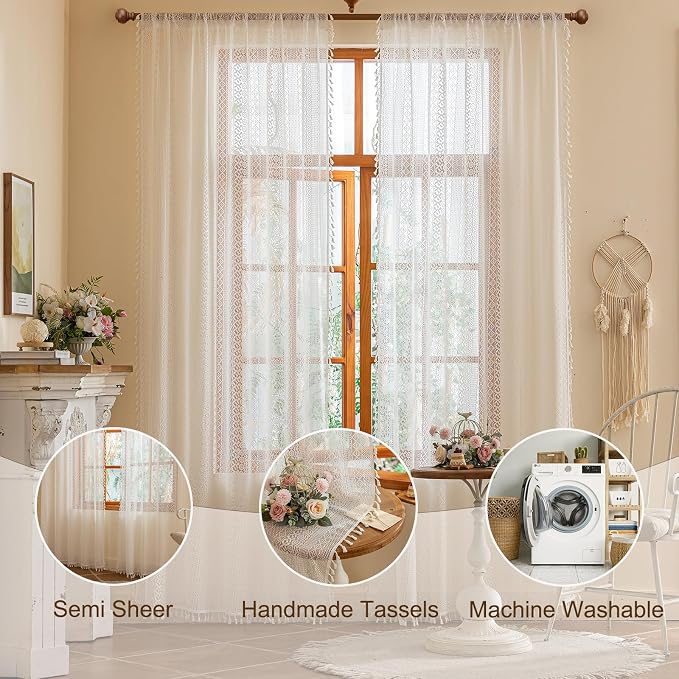 Sutuo Home Boho Lace Curtains 84 Inches Long - Image 2