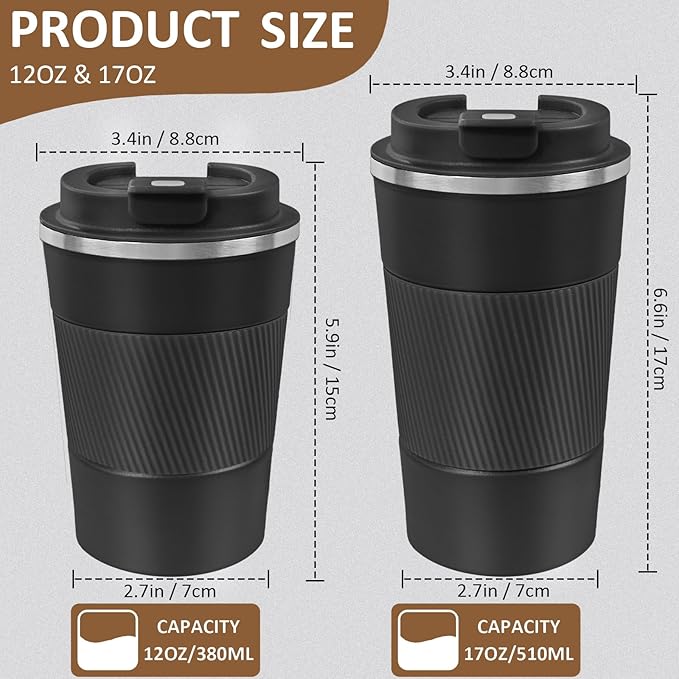 4 Pack Insulated Coffee Mug with Lid 17oz Travel Coffee Tumbler Stainless Steel Reusable Coffee Cups Thermal Coffee Mug for Hot and Iced Cold Drinks, Multicolor