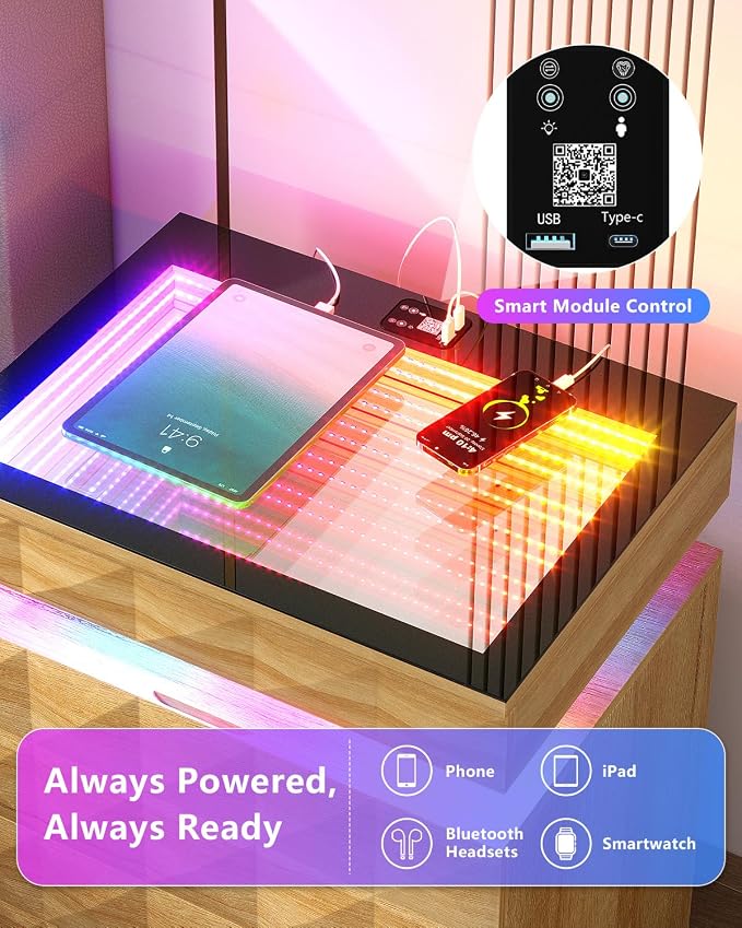 HWB Nightstand with RGB Lights, 3 Drawers Night Stand with Hidden Storage - Image 4