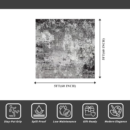 5x5 Rug Square for Living Room – Machine Washable Non-Slip Area Rug for Kitchen - Image 2