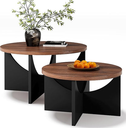 LIKIMIO Nesting Coffee Tables Set of 2, 31.5" Round Side Tables by LIKIMIO