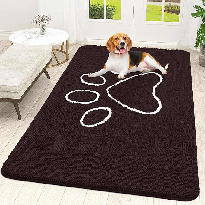 OLANLY Dog Door Mat for Muddy Paws 70x46, Paw Print Design Chenille Mud Mat | by OLANLY